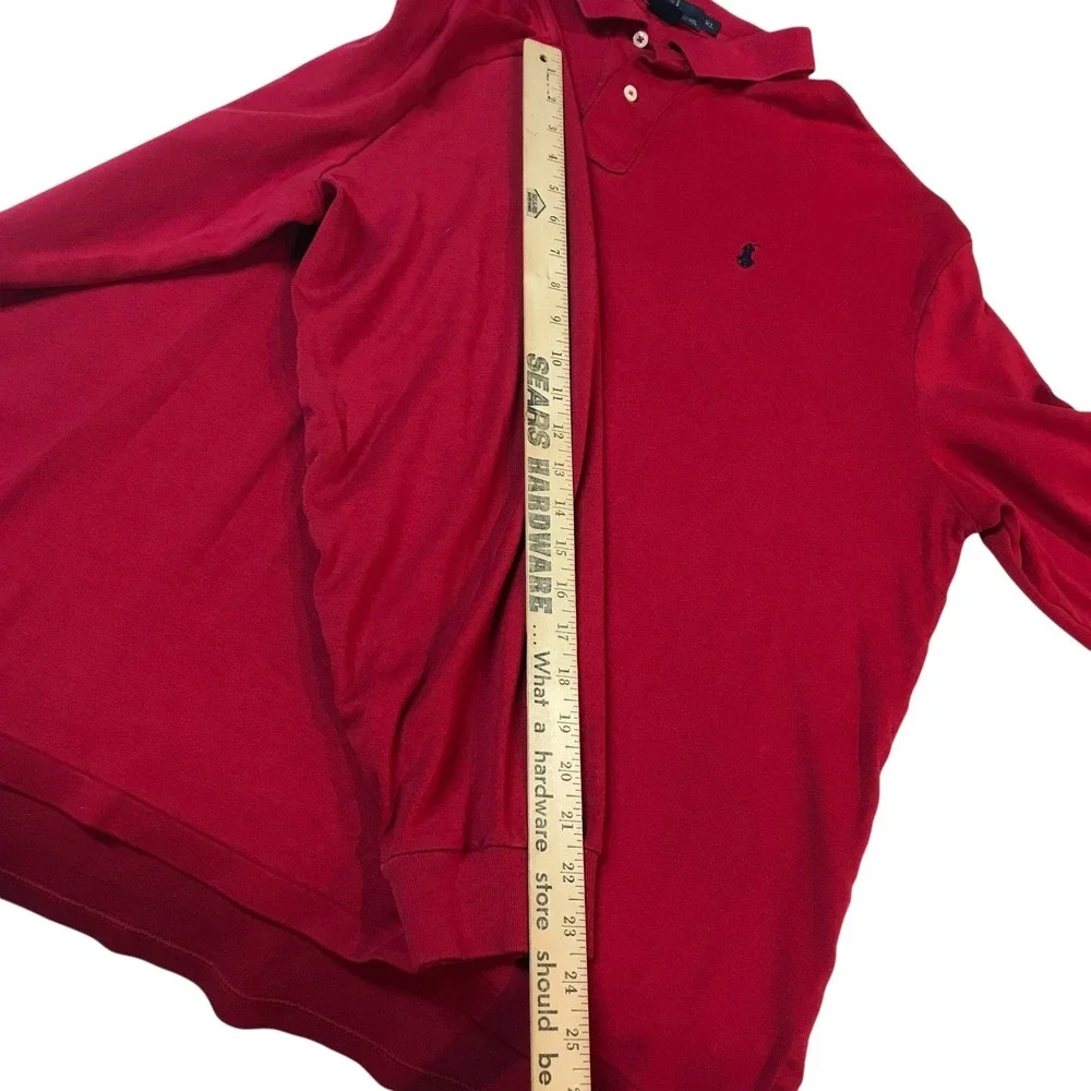 Polo Ralph Lauren Mens XL Red Long Sleeve Pique Polo Shirt Navy Blue‎ Pony Logo